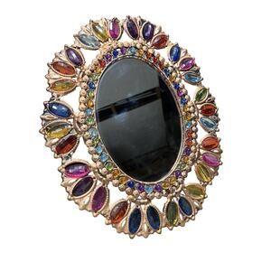 Pier 1 Boho Jewels Floral Beaded Beads Metal Frame Mirror Vintage 90s Bronze